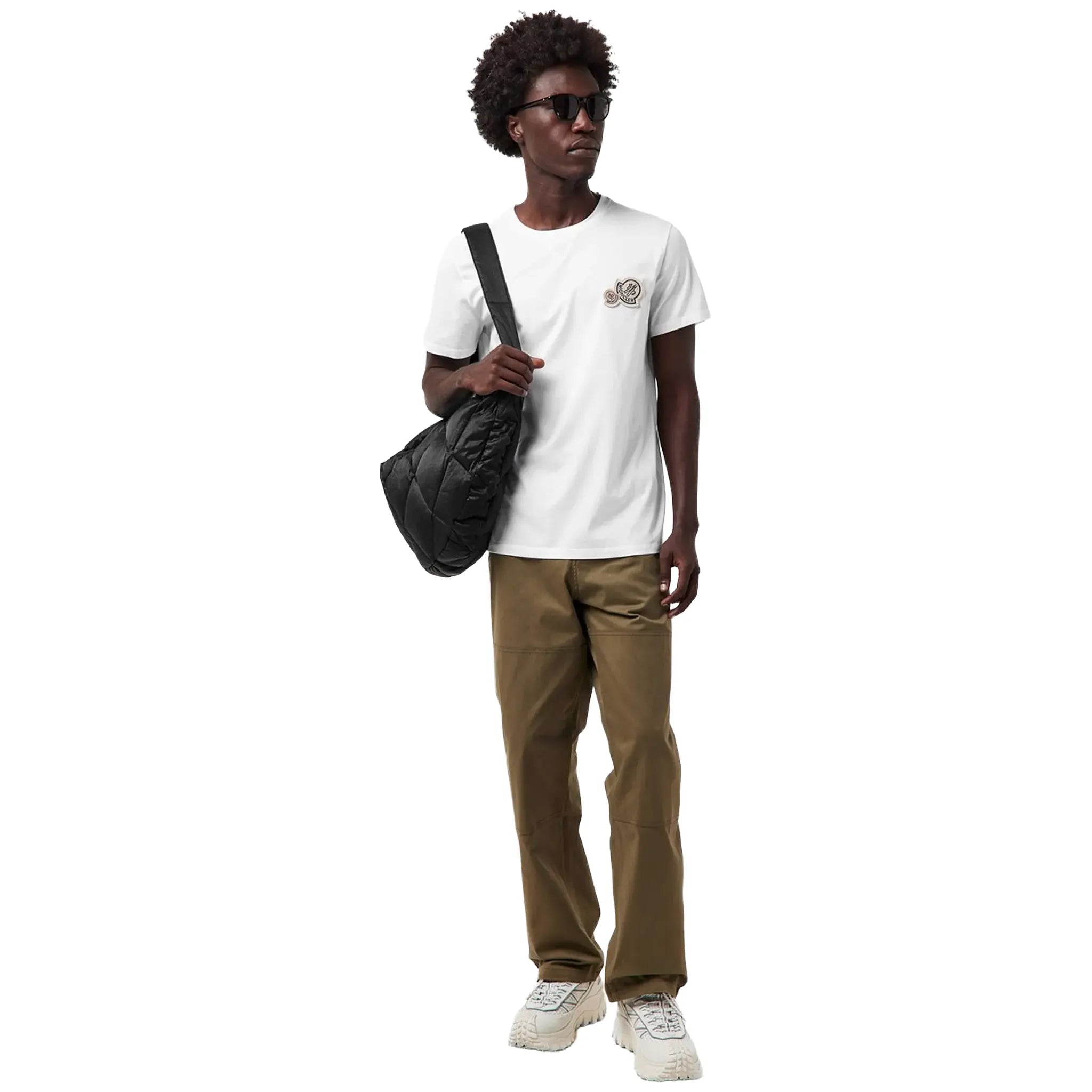Full Model View of Moncler Double Logo White T Shirt K10918C000768390Y001